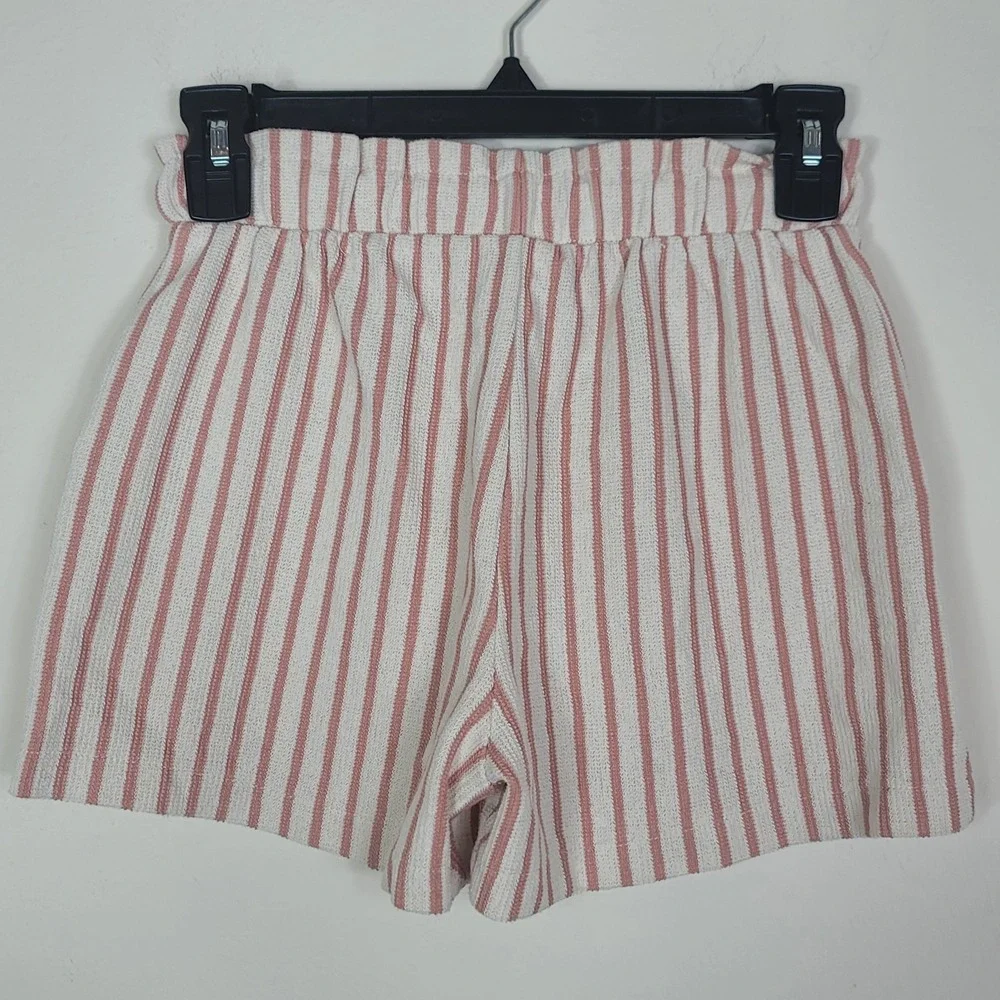 Zara Girls Knit Striped Shorts Pink Textured Eyelet Trim Sz 11-12 Summer Pockets